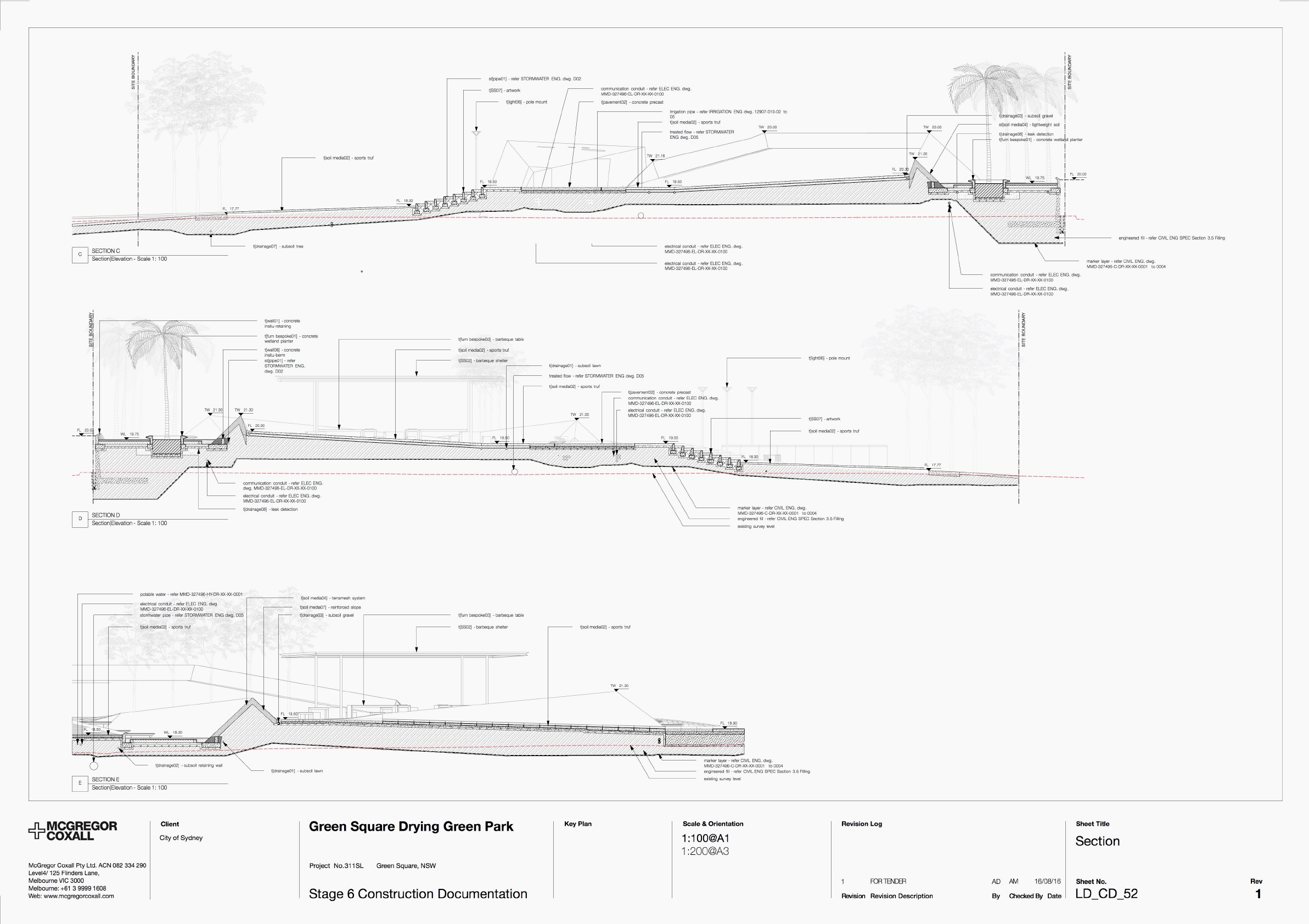 sheet layer viewport displaying section views in a landscape architecture project