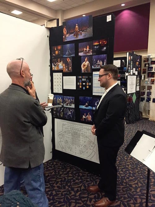 Bradley Taylor, a student at Oklahoma City University, presents his lighting design for “The Crucible” to judges.